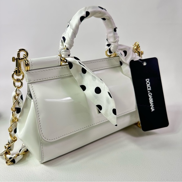NEW Dolce & Gabbana Sicily East West Satchel Patent Leather w/ Polka Dot Scarf - Picture 2 of 9